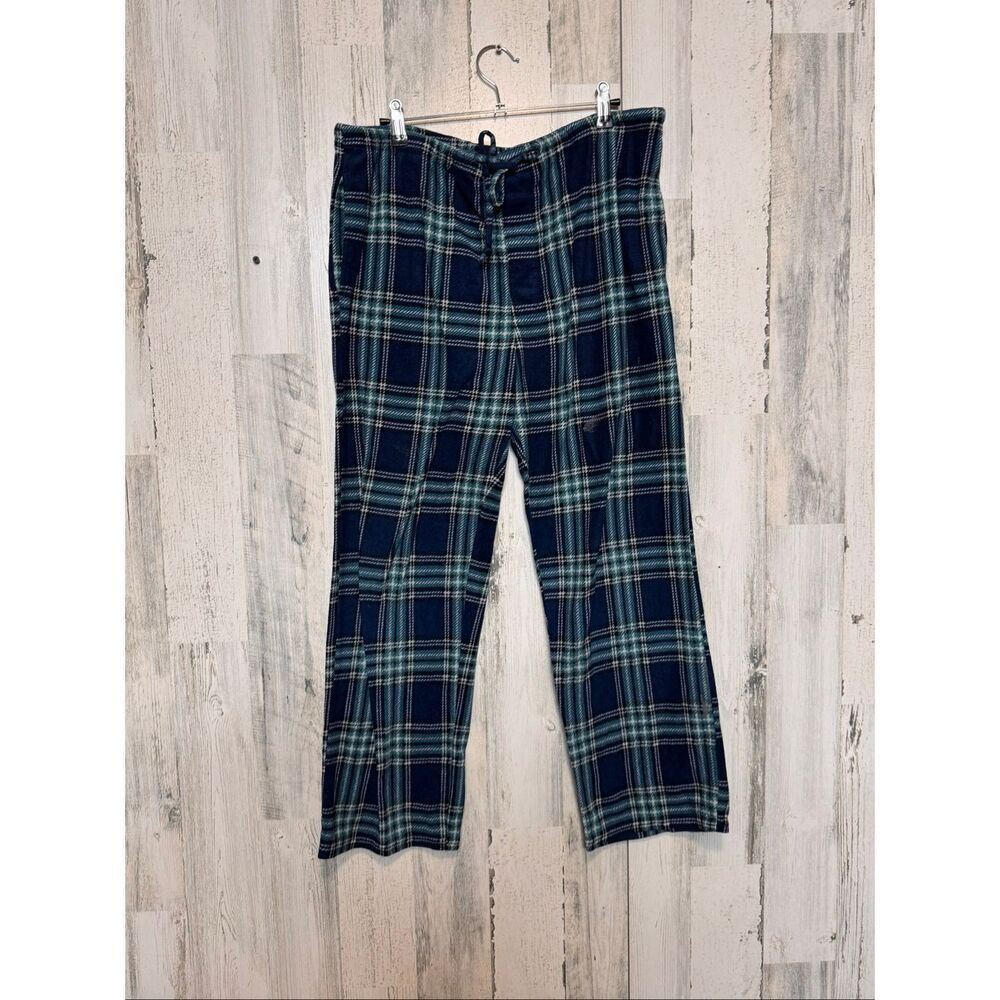 Club 5 Men’s Plaid Lounge Pajama Pants Blue Green Plaid Size Large L